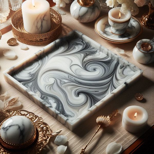 Marble-effect Resin Tray - Luxury Elegance Accent
