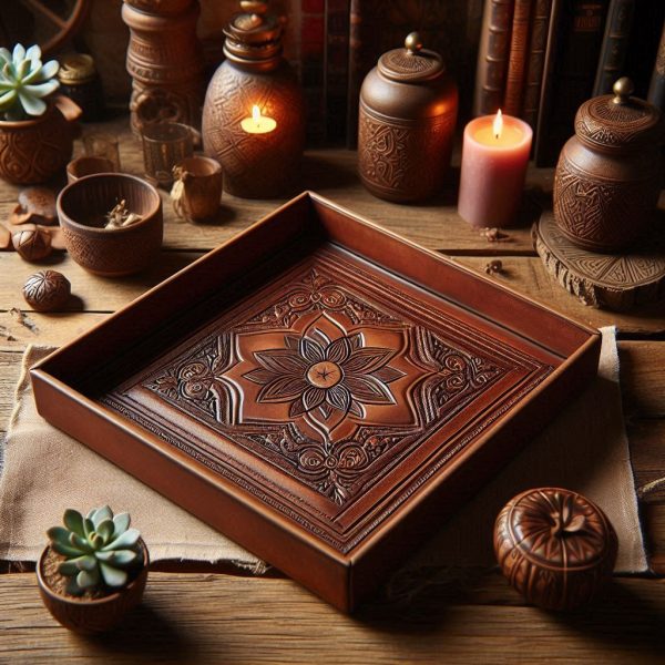 Faux Leather Square Tray - Vintage-inspired Utility